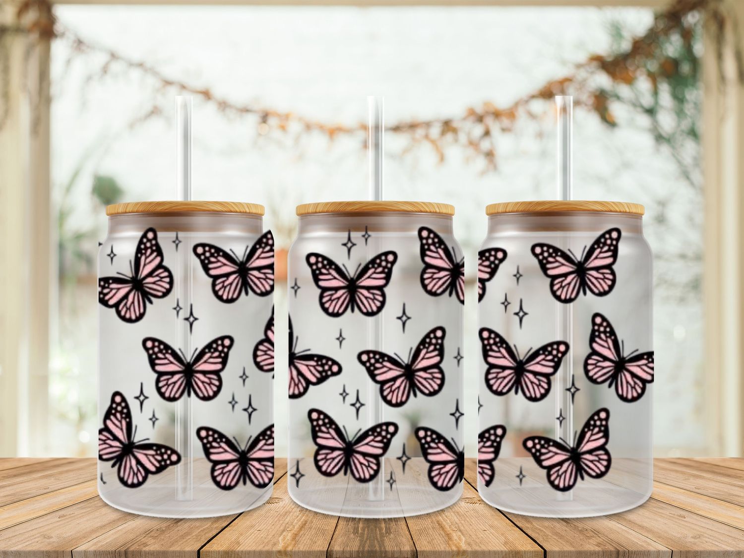 Double Sided Light Pink &amp; Black Butterfly