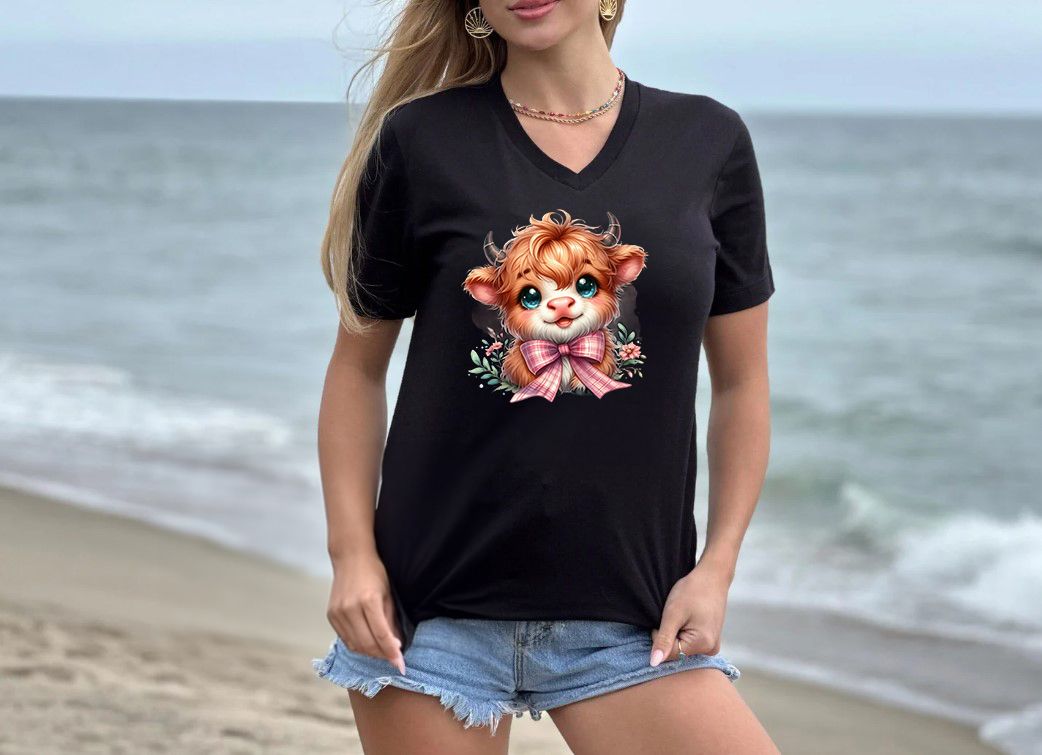 Cow With Checkered Pink Bow 2 DTF Transfer