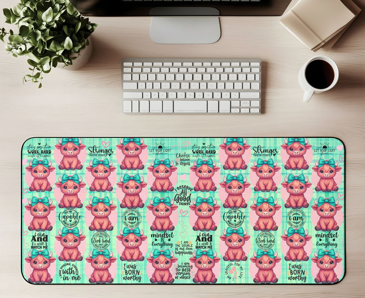 Large Desk Mat - Highland Cow Affirmations