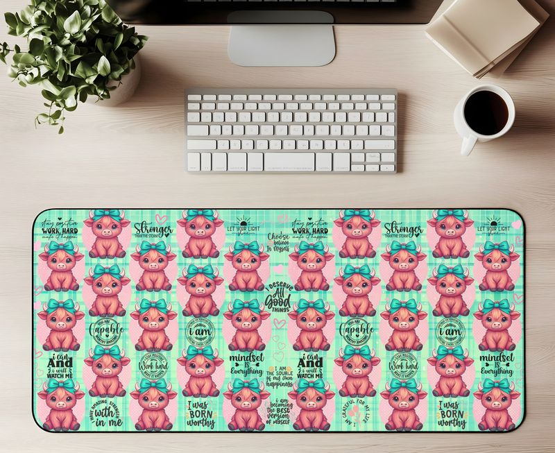 Large Desk Mat - Highland Cow Affirmations