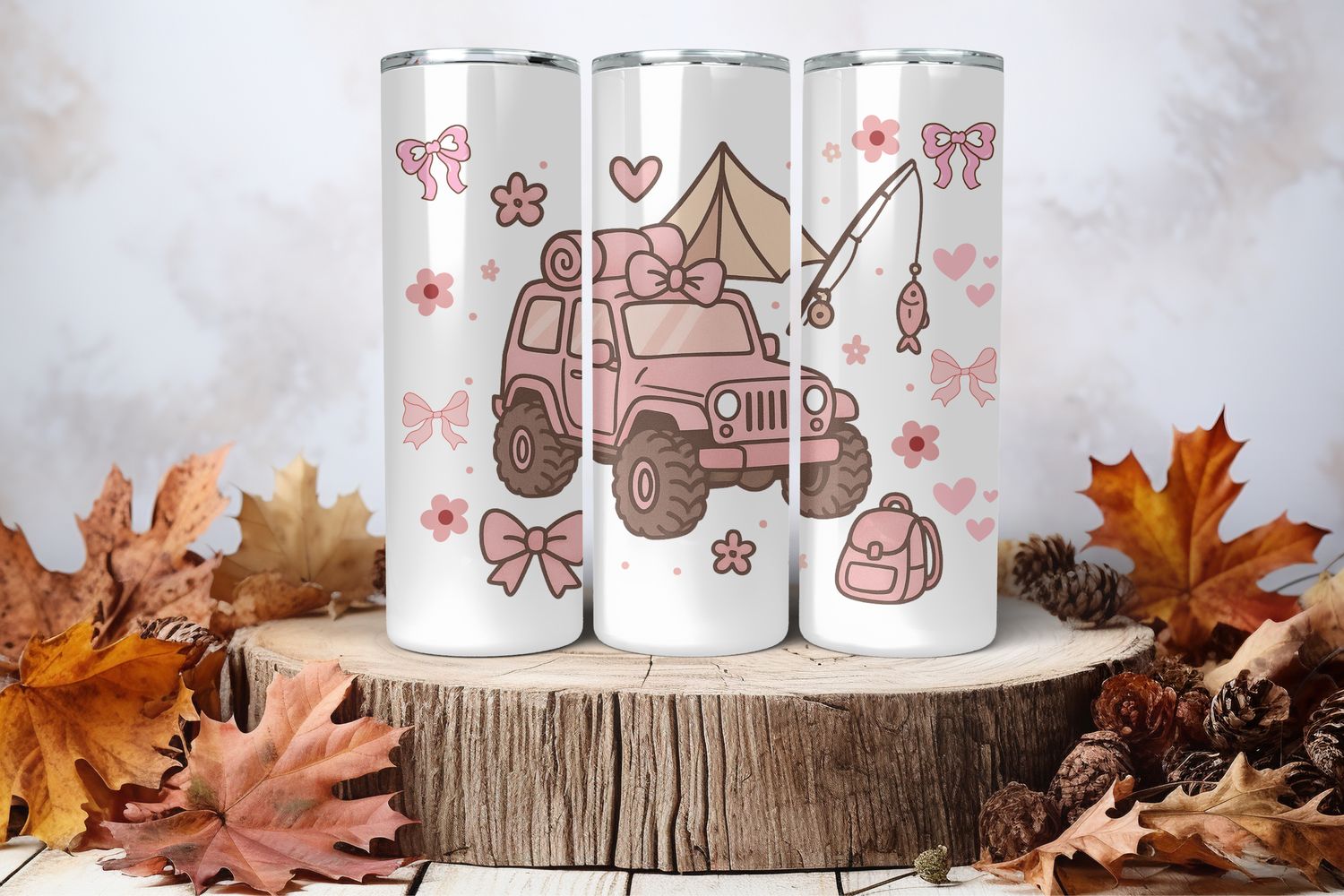 20oz Skinny Sublimation Tumbler Wrap Print - Camping Girly