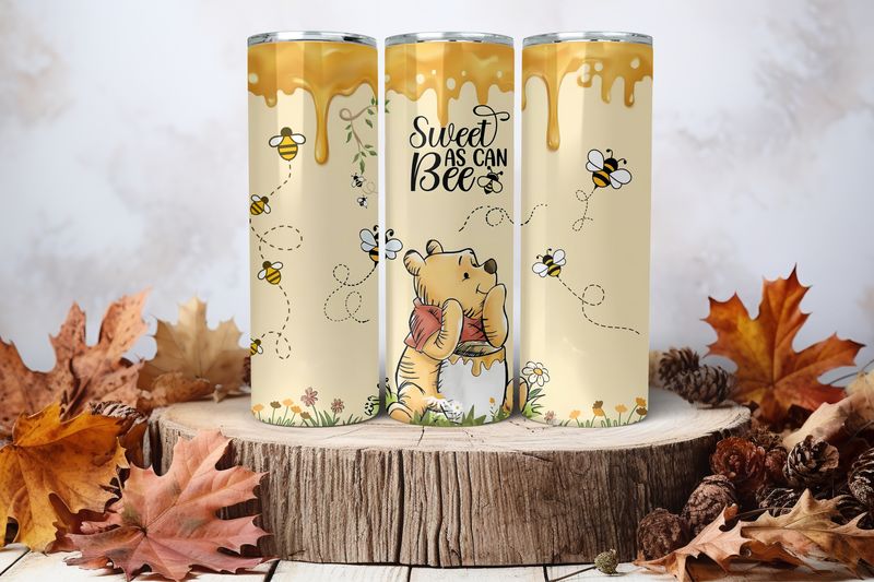 20oz Skinny Sublimation Tumbler Wrap Print - Winnie The Pooh Sweet As Can Bee