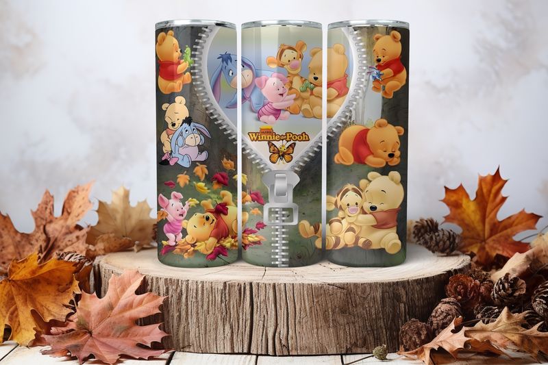 20oz Skinny Sublimation Tumbler Wrap Print - Winnie The Pooh &amp; Friends Zipper