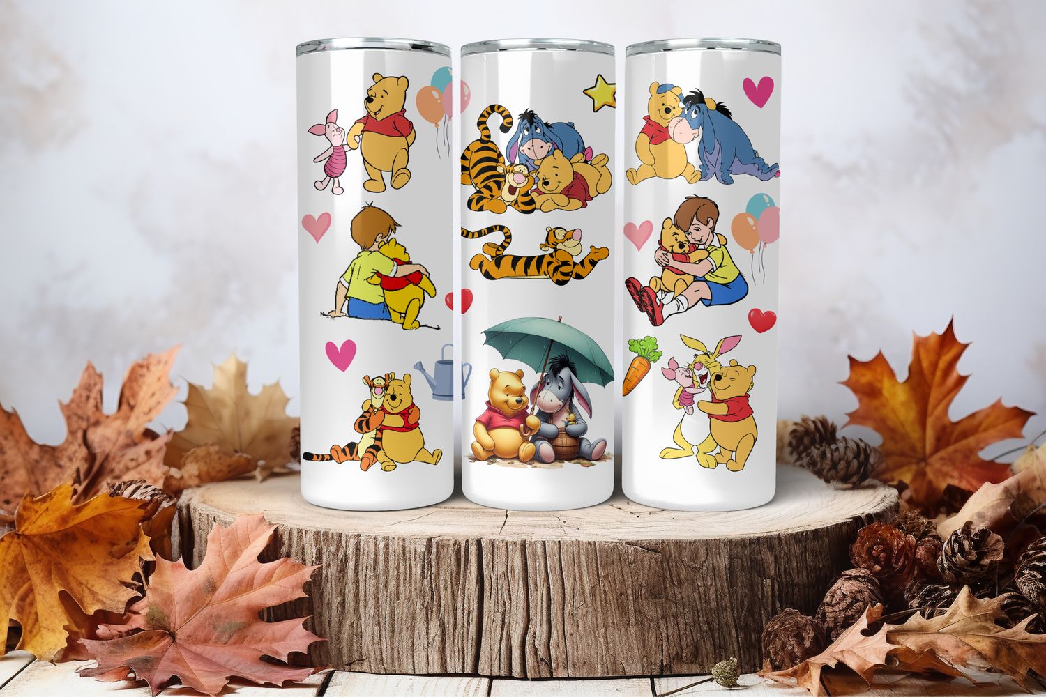 20oz Skinny Sublimation Tumbler Wrap Print - Winnie The Pooh &amp; Friends Umbrella