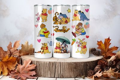 20oz Skinny Sublimation Tumbler Wrap Print - Winnie The Pooh &amp; Friends Umbrella