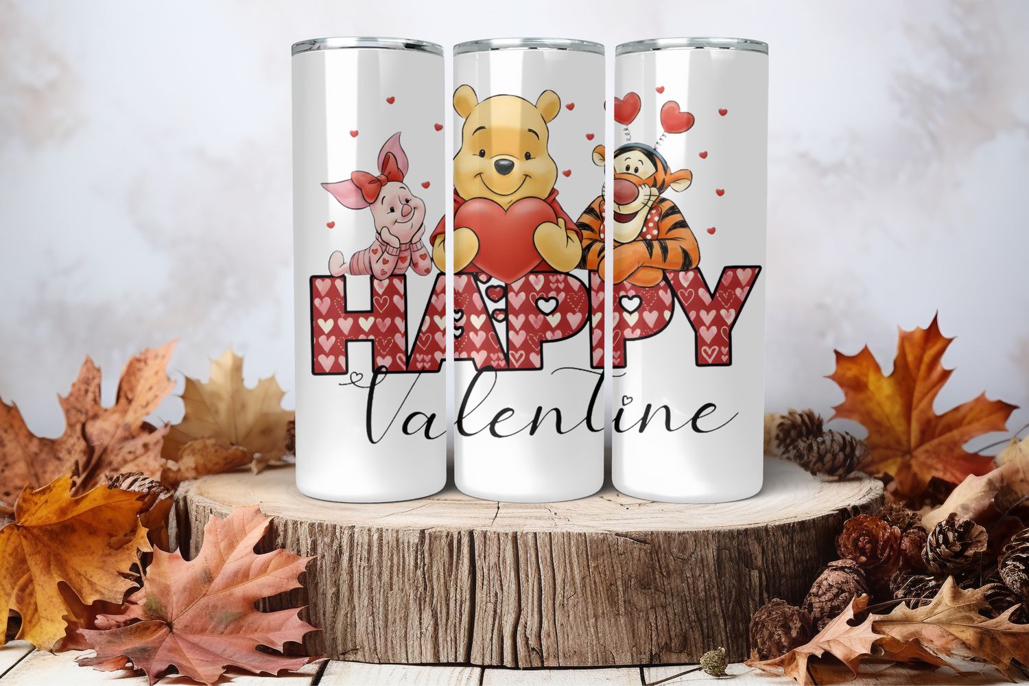 20oz Skinny Sublimation Tumbler Wrap Print - Winnie The Pooh Holding Heart