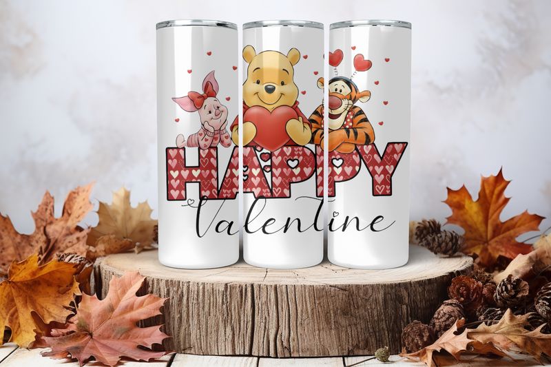 20oz Skinny Sublimation Tumbler Wrap Print - Winnie The Pooh Holding Heart