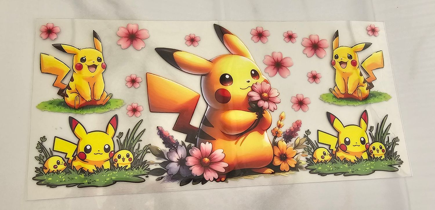 Double Sided Uv Dtf Wrap - Picachu Flower