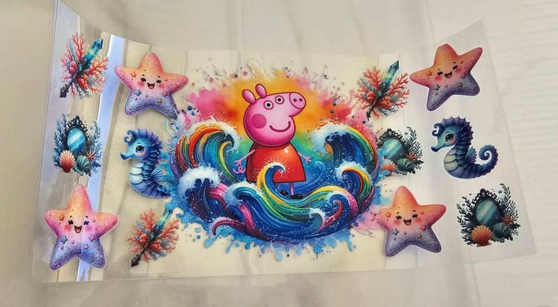 Double Sided Uv Dtf Wrap - Peppa Pig Starfish &amp; Seahorse
