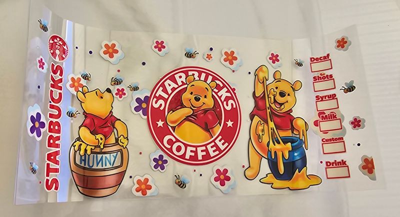 Double Sided Uv Dtf Wrap - Pooh Starbucks