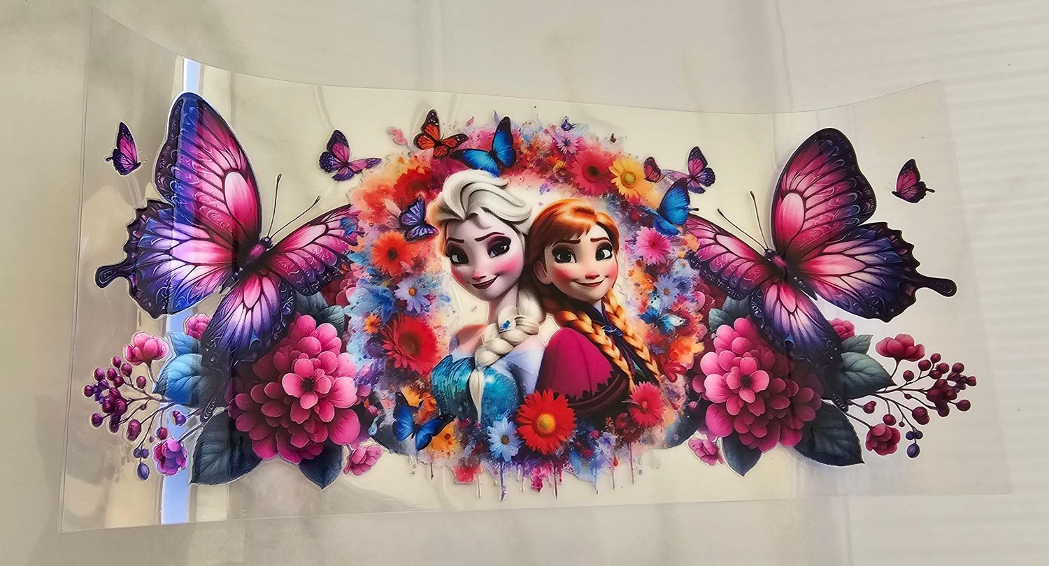 Double Sided Uv Dtf Wrap - Frozen Elsa &amp; Anna Purple Butterfly