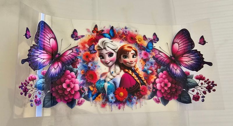 Double Sided Uv Dtf Wrap - Frozen Elsa &amp; Anna Purple Butterfly