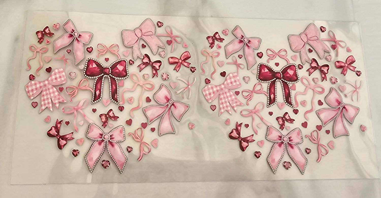 Double Sided Uv Dtf Wrap - Pink Bows Heart Shaped