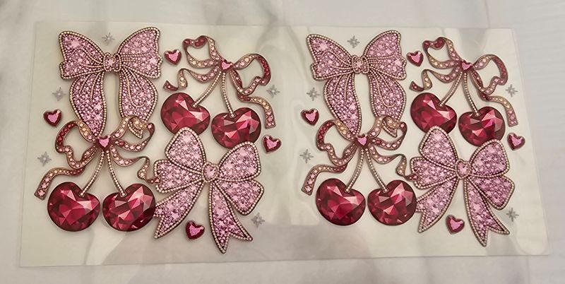 Double Sided Uv Dtf Wrap - Sparkly Pink Bows &amp; Cherries