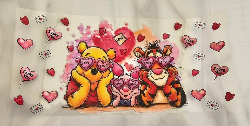 Double Sided Uv Dtf Wrap - Pooh Piglet &amp; Tigger Love