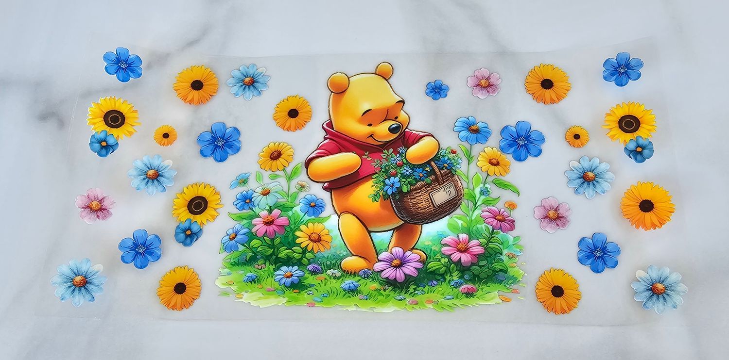 Double Sided Uv Dtf Wrap - Pooh With Basket Flowers