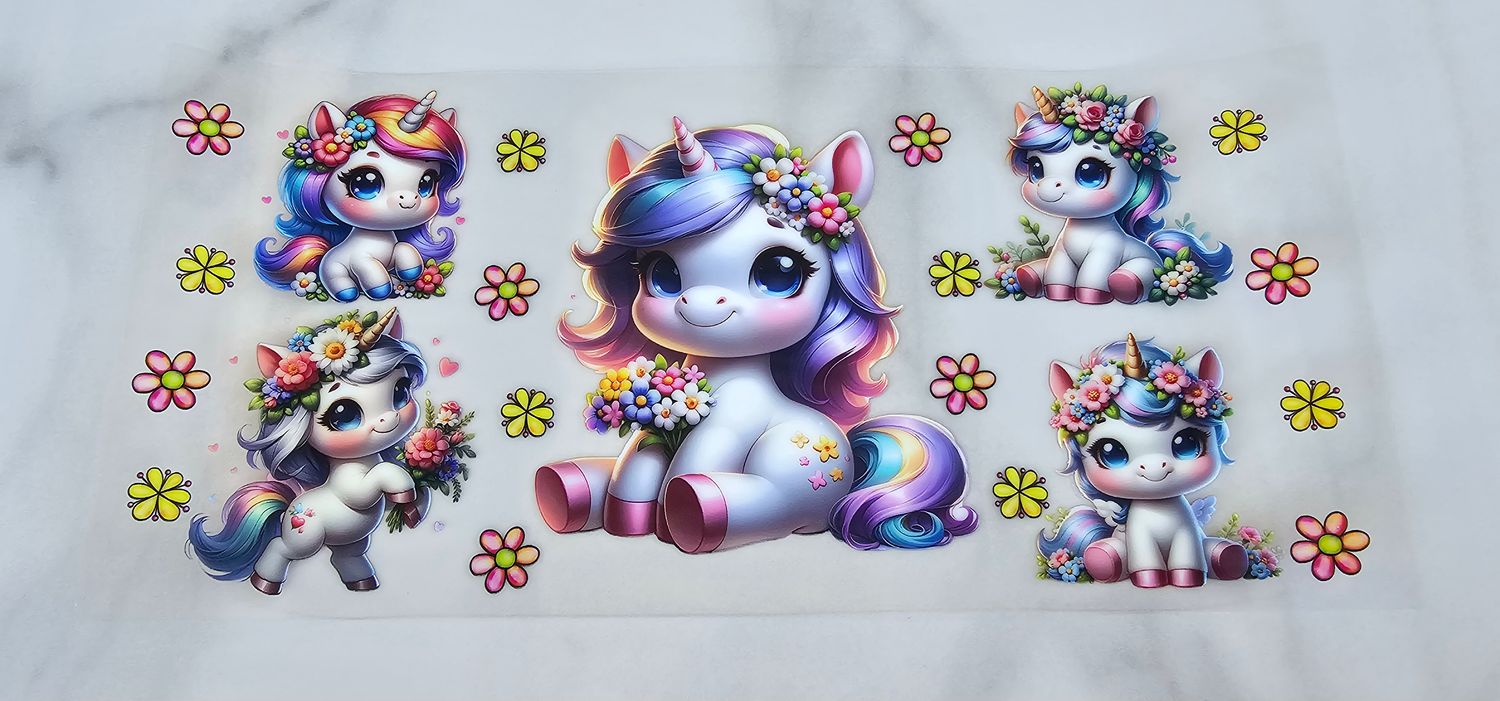 Double Sided Uv Dtf Wrap - Unicorn Flowers
