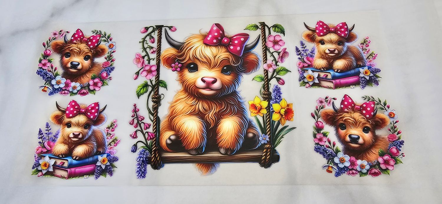 Double Sided Uv Dtf Wrap - Highland Cow On Swing