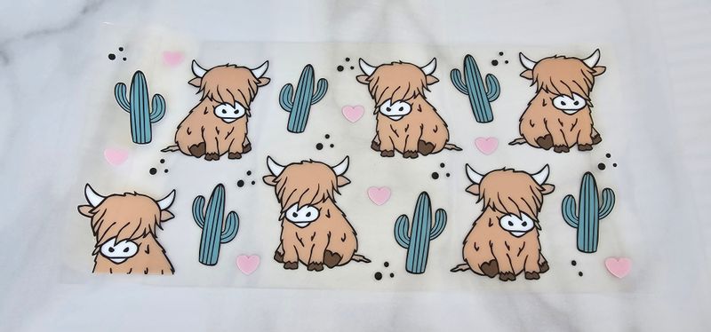 Double Sided Uv Dtf Wrap - Highland Cow &amp; Cactus