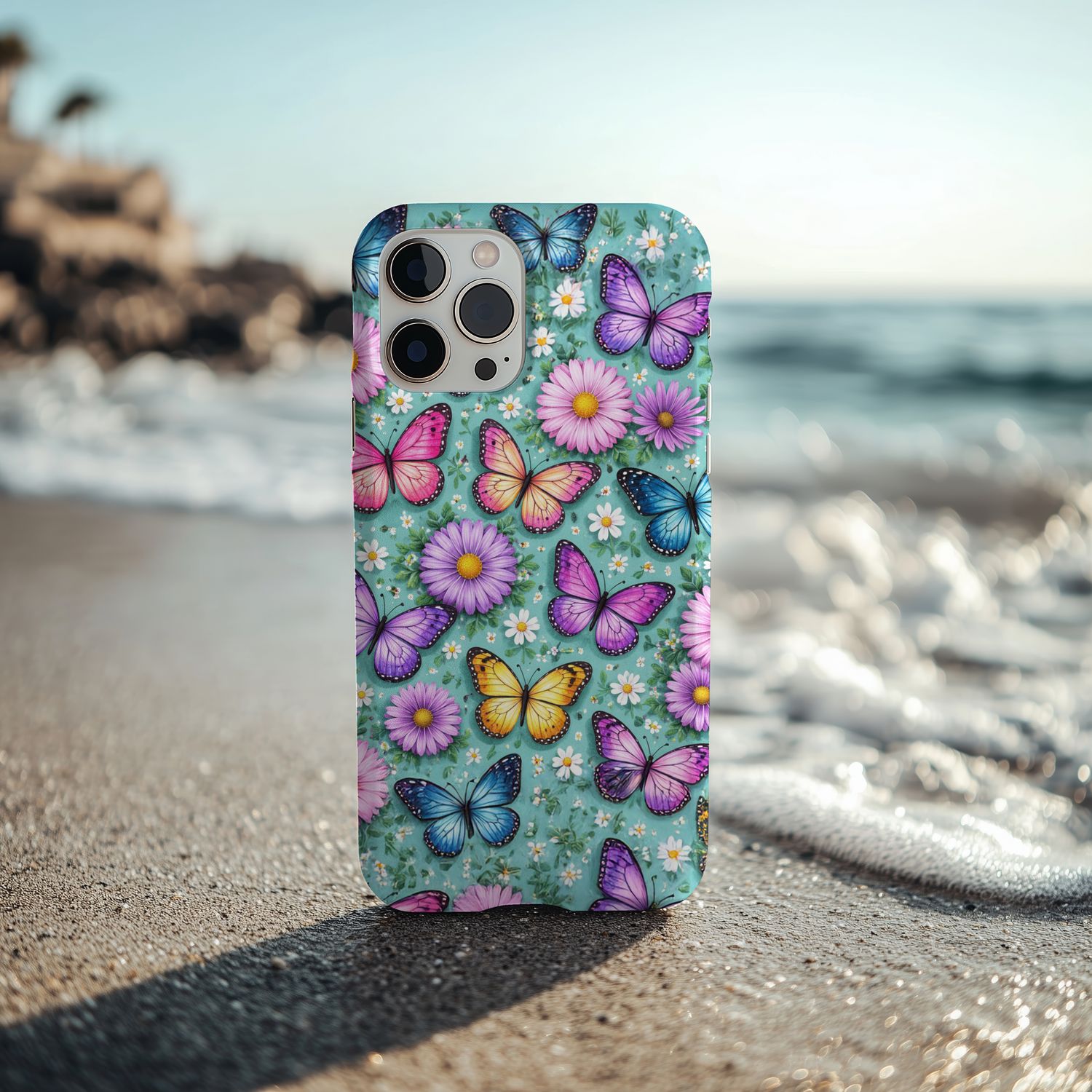 Teal Butterfly Garden Phone Case