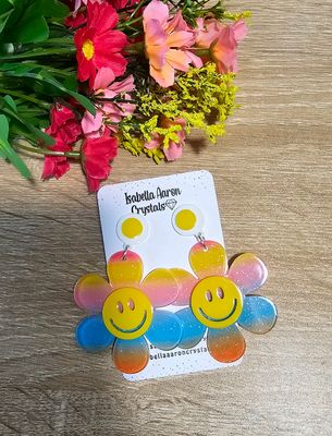 Colourful Flower Smiley Acrylic Earrings