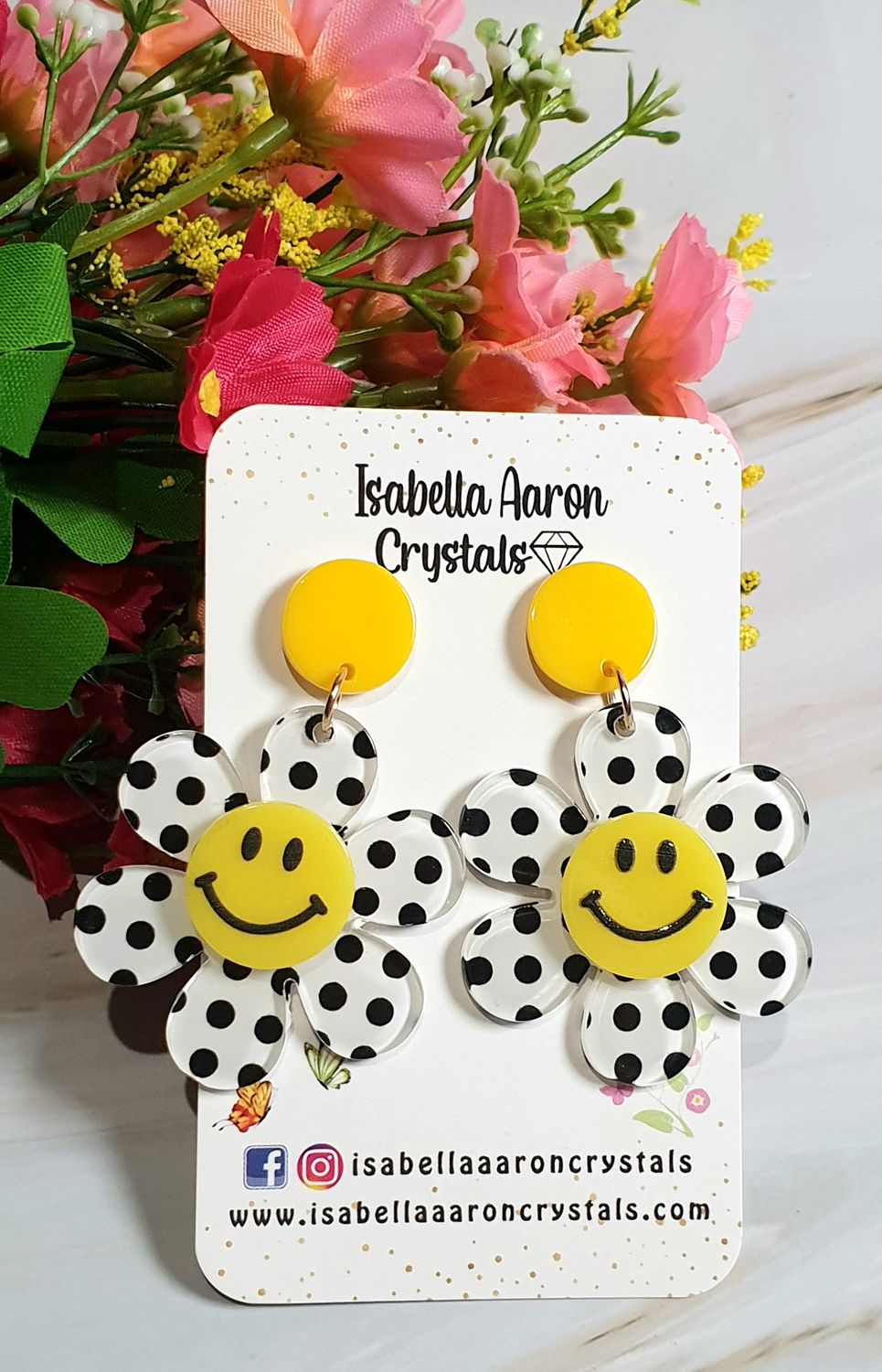 Flower Smiley Polka Dots Acrylic Earrings