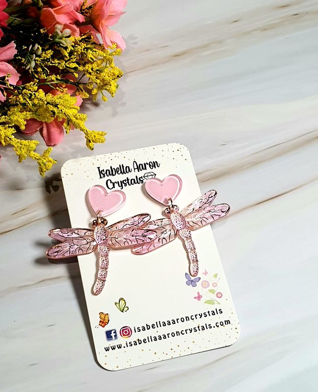 Pink Dragonfly Acrylic Earrings