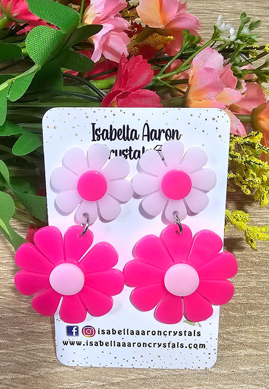 Pink Daisy Acrylic Earrings