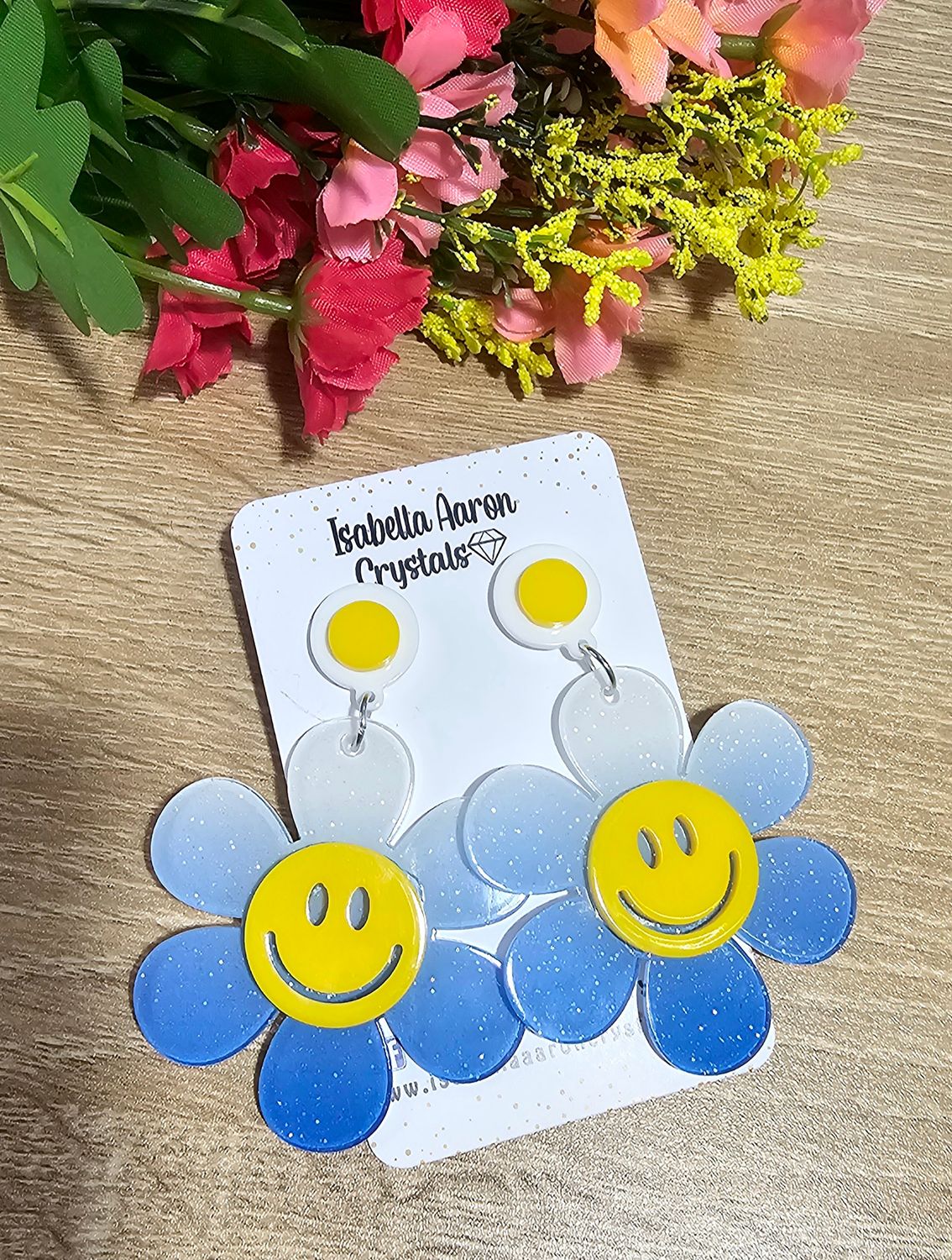 Blue Flower Smiley Acrylic Earrings
