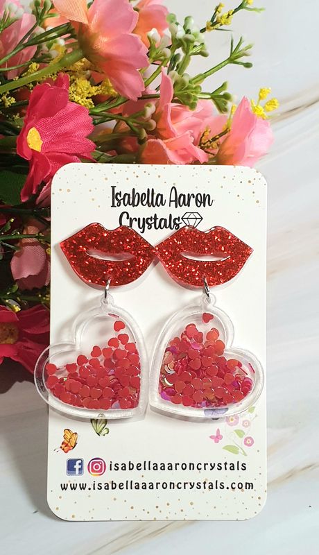 Lips Heart Acrylic Earrings