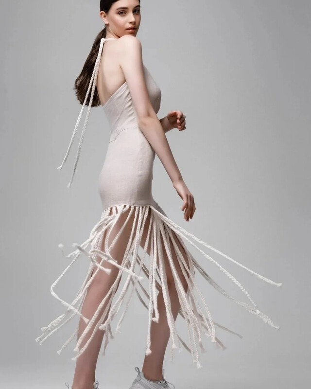 dress with pigtails from hemp fabric