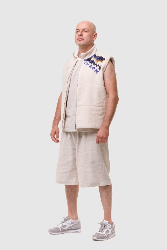 Vest from hemp with handmade embroidery "together"