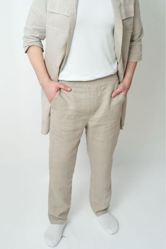Hemp Men's Elastic-Waist Trousers