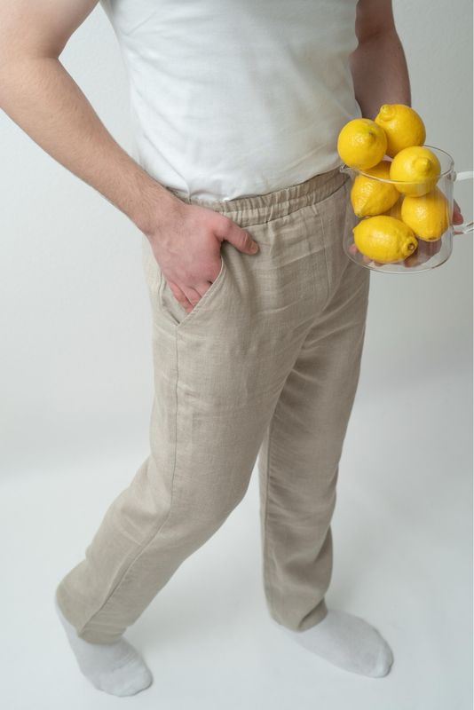 Hemp Men's Elastic-Waist Trousers