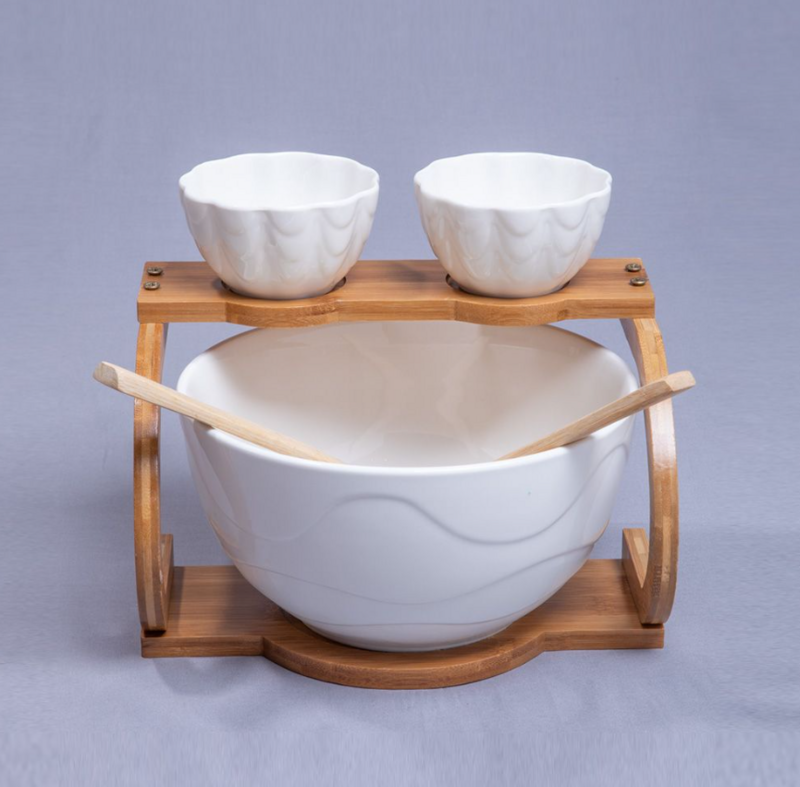 YARA SALAD BOWL W/ DIP BOWLS W/ BAMBOO BASE