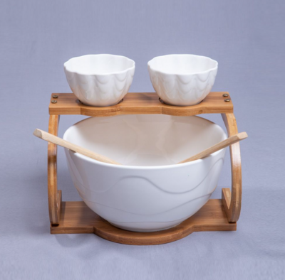 YARA SALAD BOWL W/ DIP BOWLS W/ BAMBOO BASE
