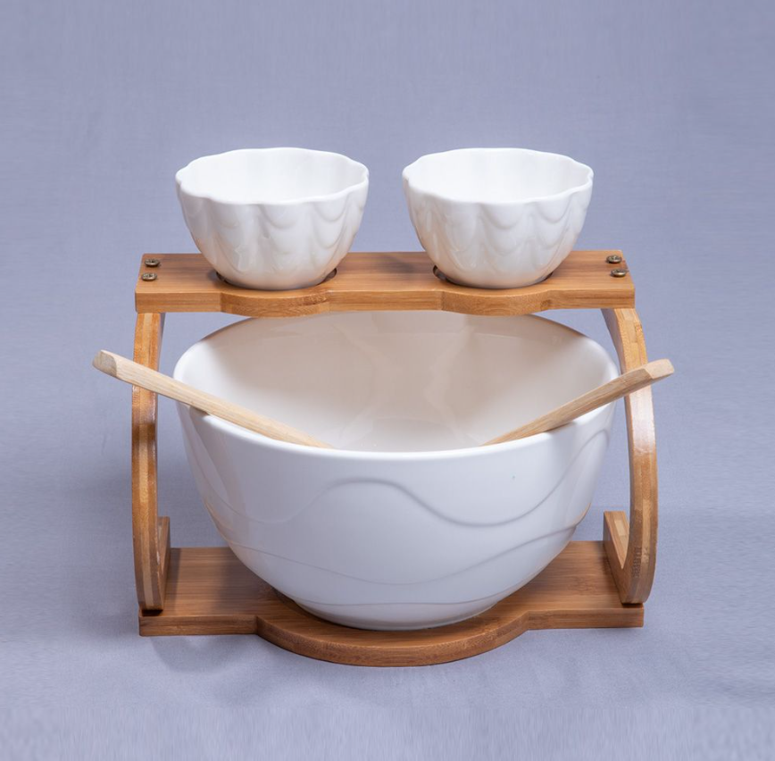 YARA SALAD BOWL W/ DIP BOWLS W/ BAMBOO BASE
