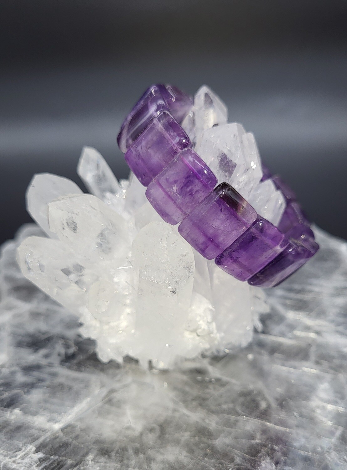 AMETHYST BRACELET, RECTANGLE 18mm BEADS