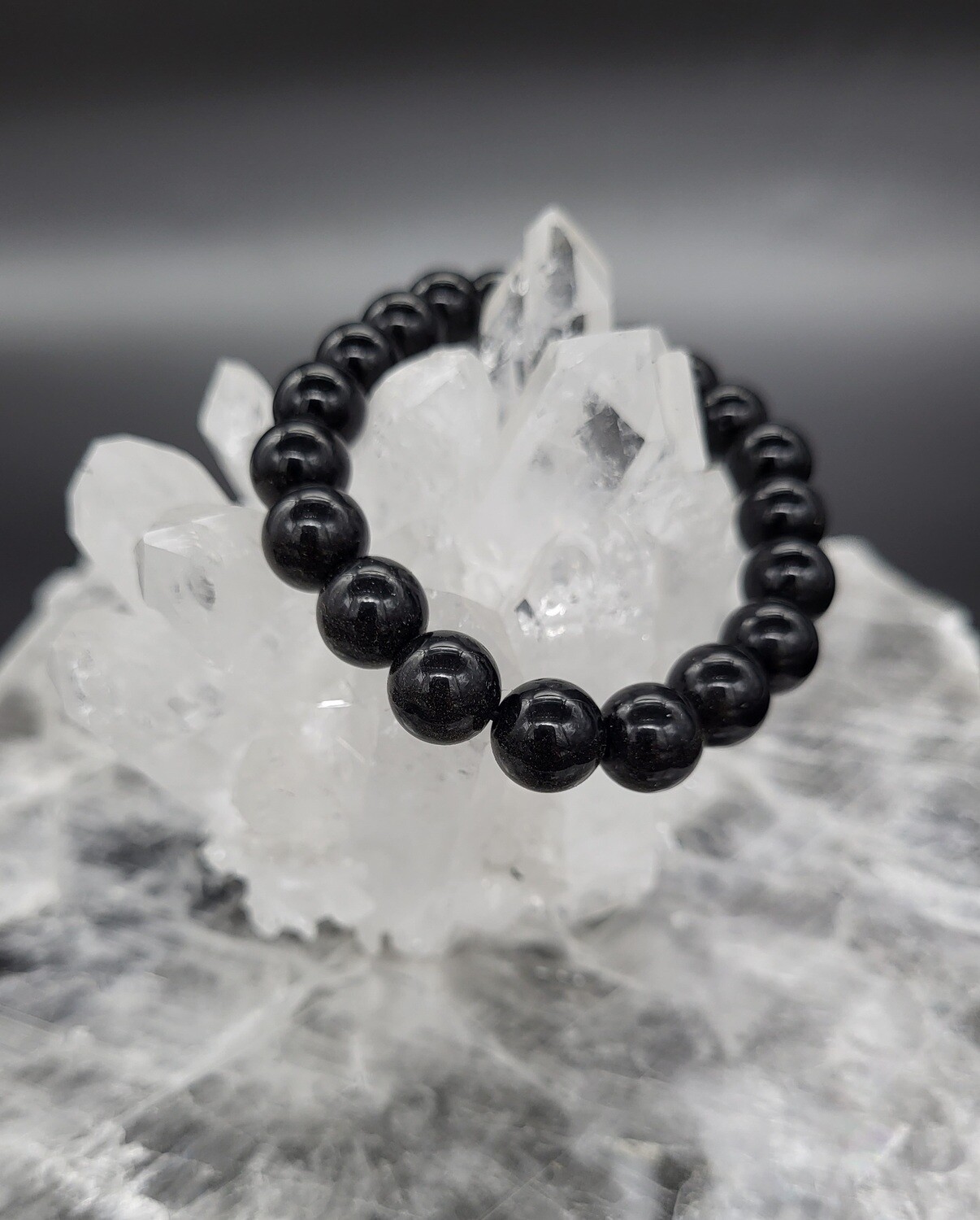 BLACK OBSIDIAN BRACELET, ROUND 10mm BEADS