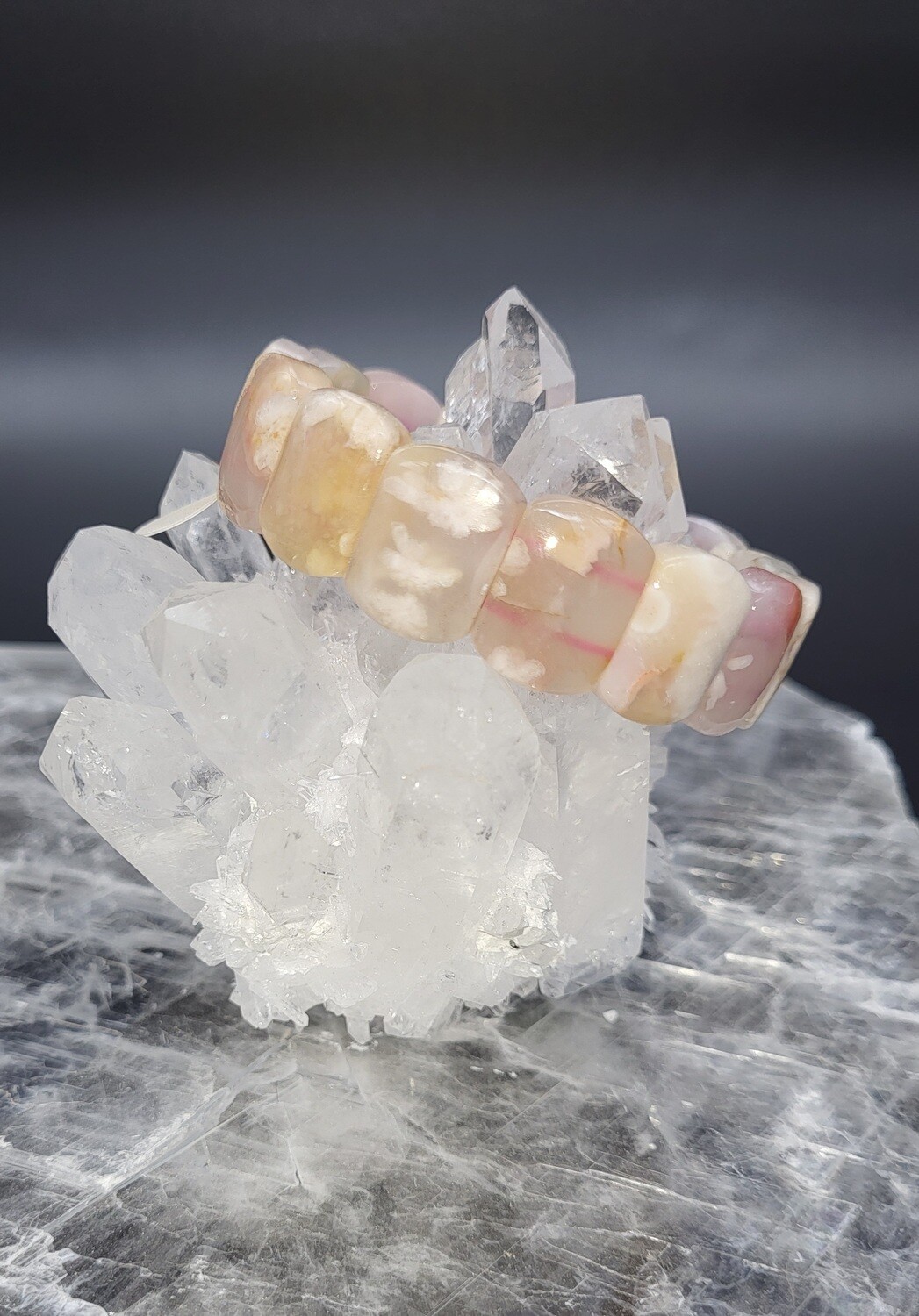 FLOWER AGATE BRACELET, RECTANGLE 17mm BEADS