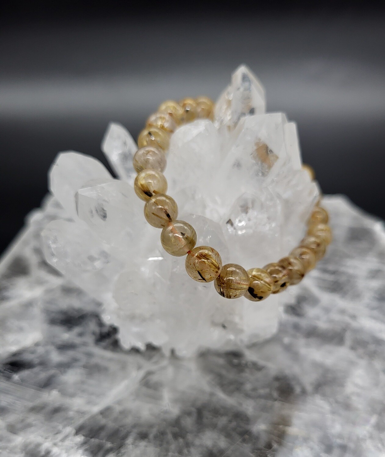 GOLDEN PHANTOM QUARTZ BRACELET, ROUND 7.5mm BEADS