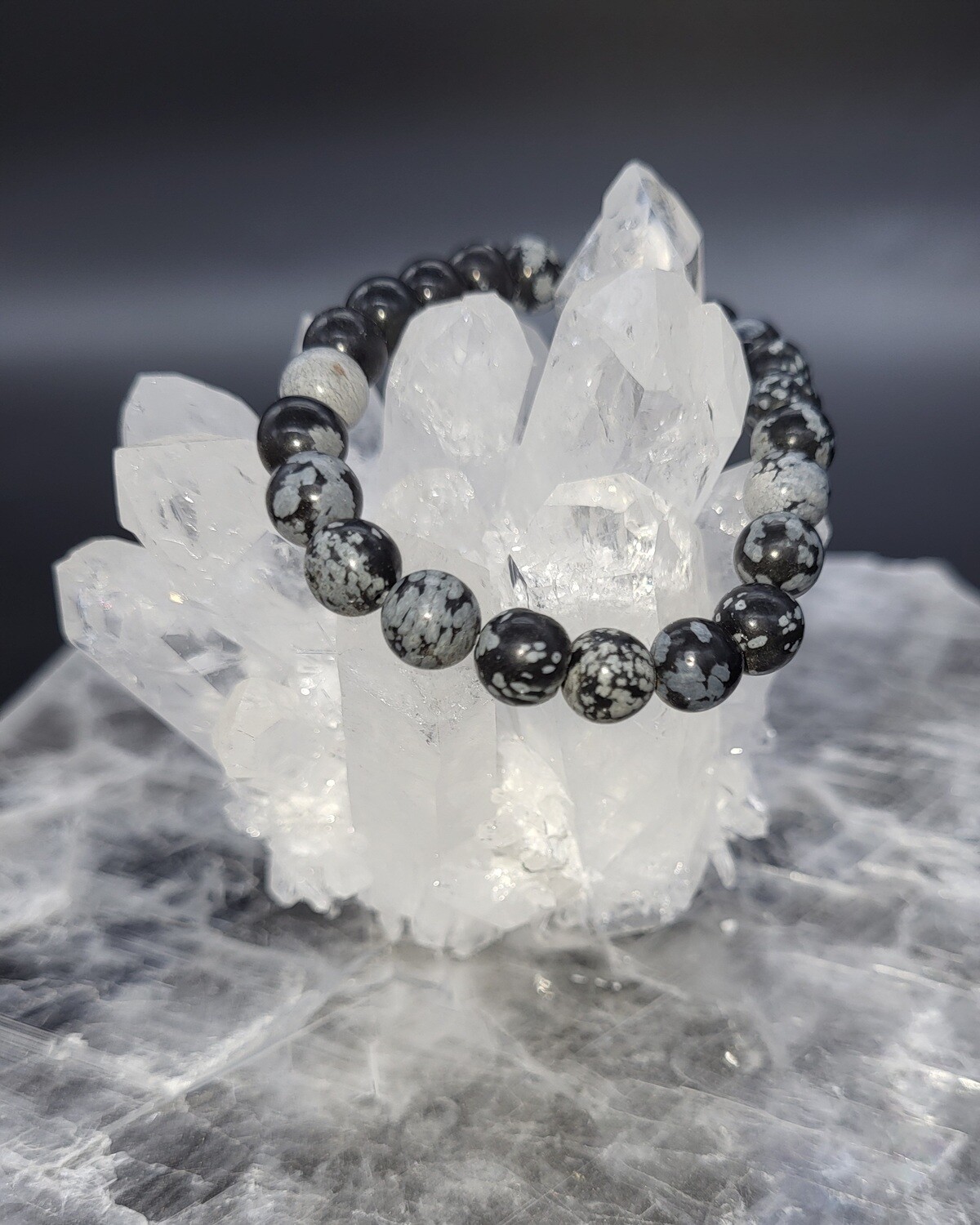SNOWFLAKE OBSIDIAN BRACELET - ROUND 8mm BEADS