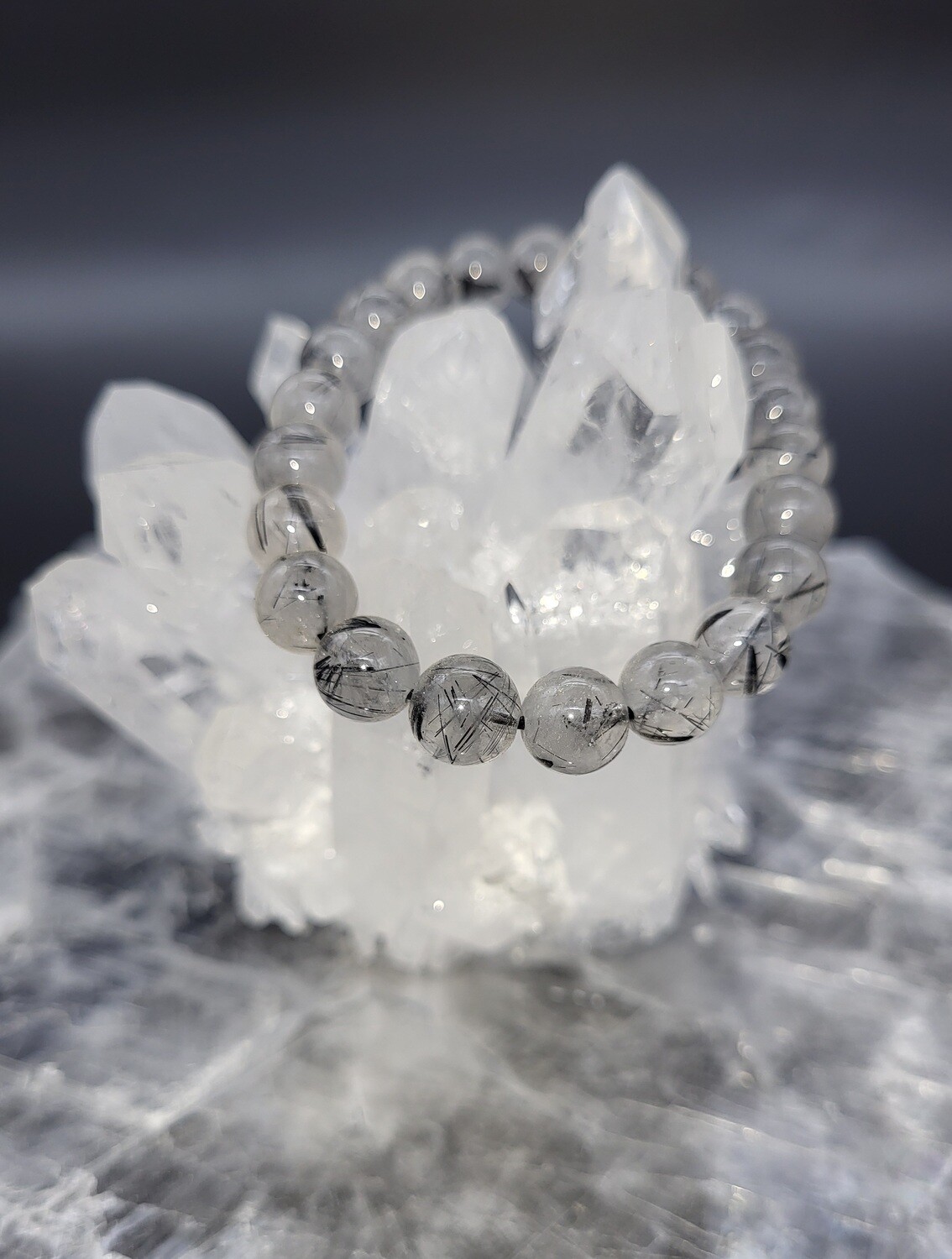 TOURMALINATED QUARTZ BRACELET - ROUND 8.5mm BEADS