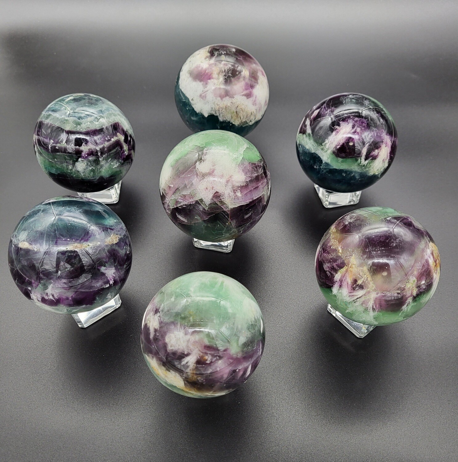 FEATHER FLUORITE SPHERES