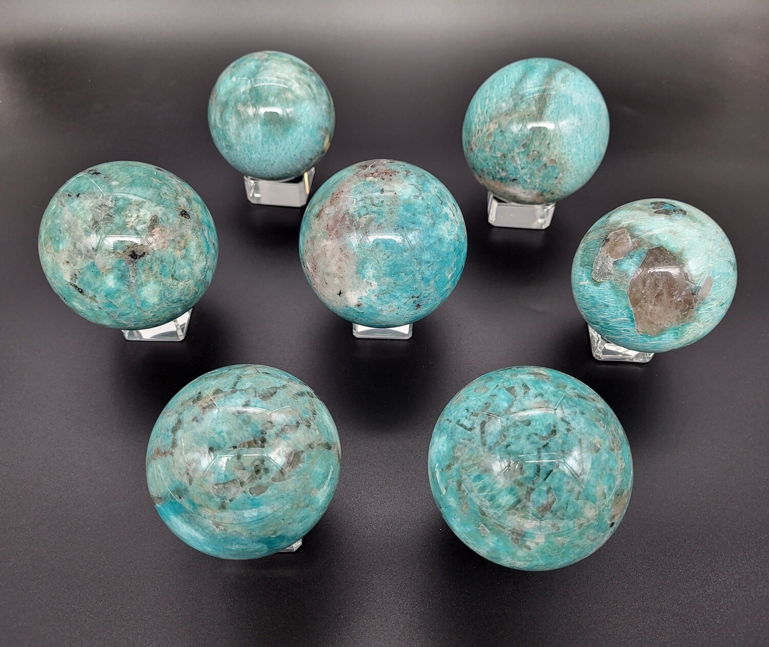 AMAZONITE WITH SMOKY QUARTZ SPHERES
