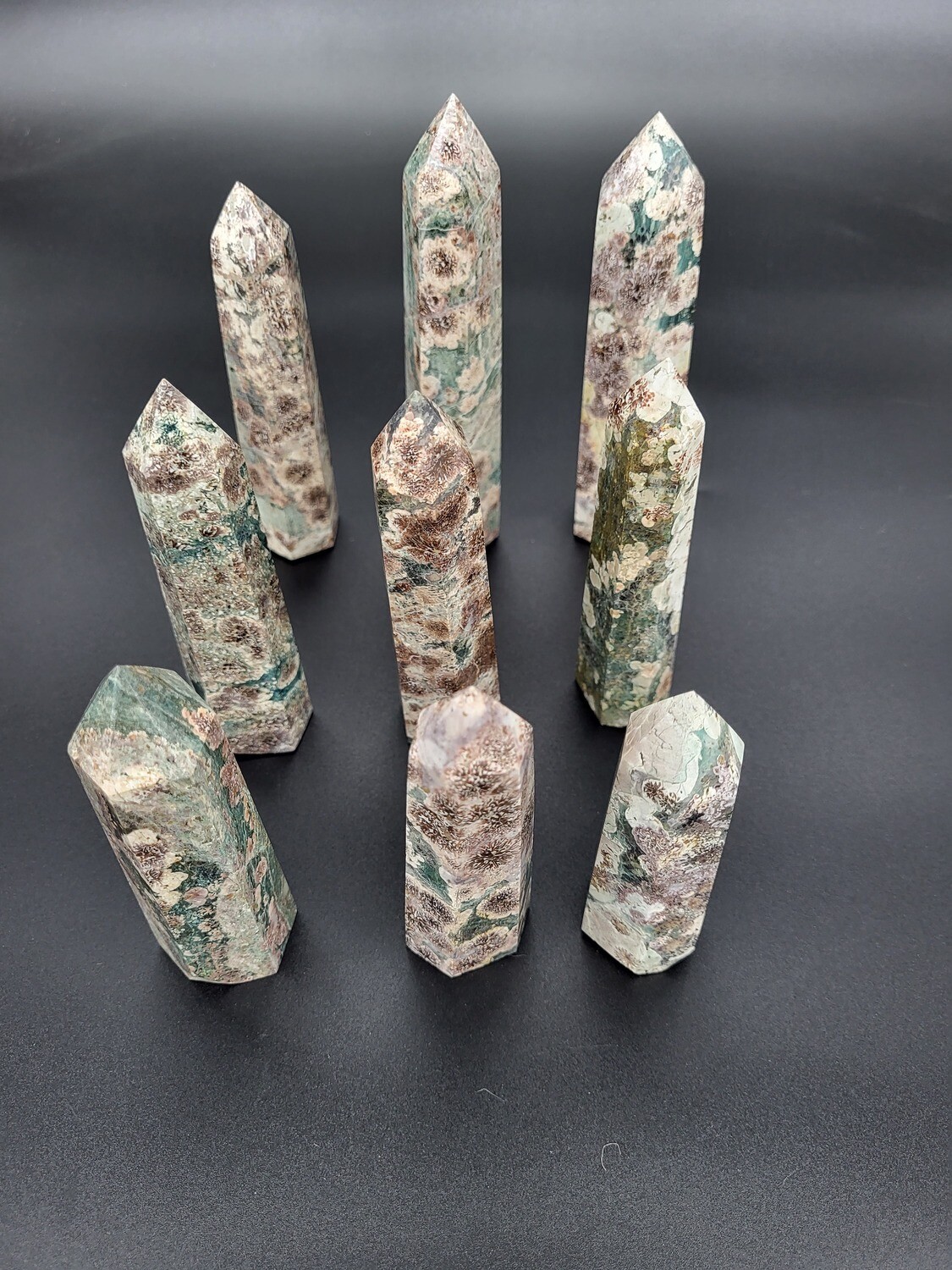 GREEN SAKURA JASPER/GREEN CHERRY BLOSSOM JASPER TOWERS