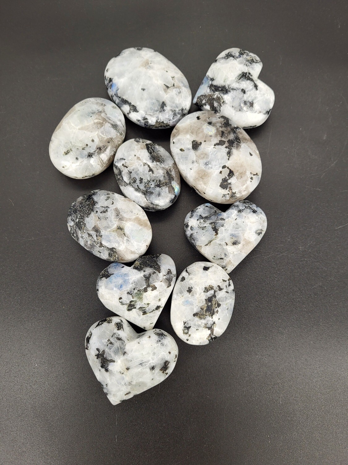 RAINBOW MOONSTONE HEARTS &amp; PALM STONES