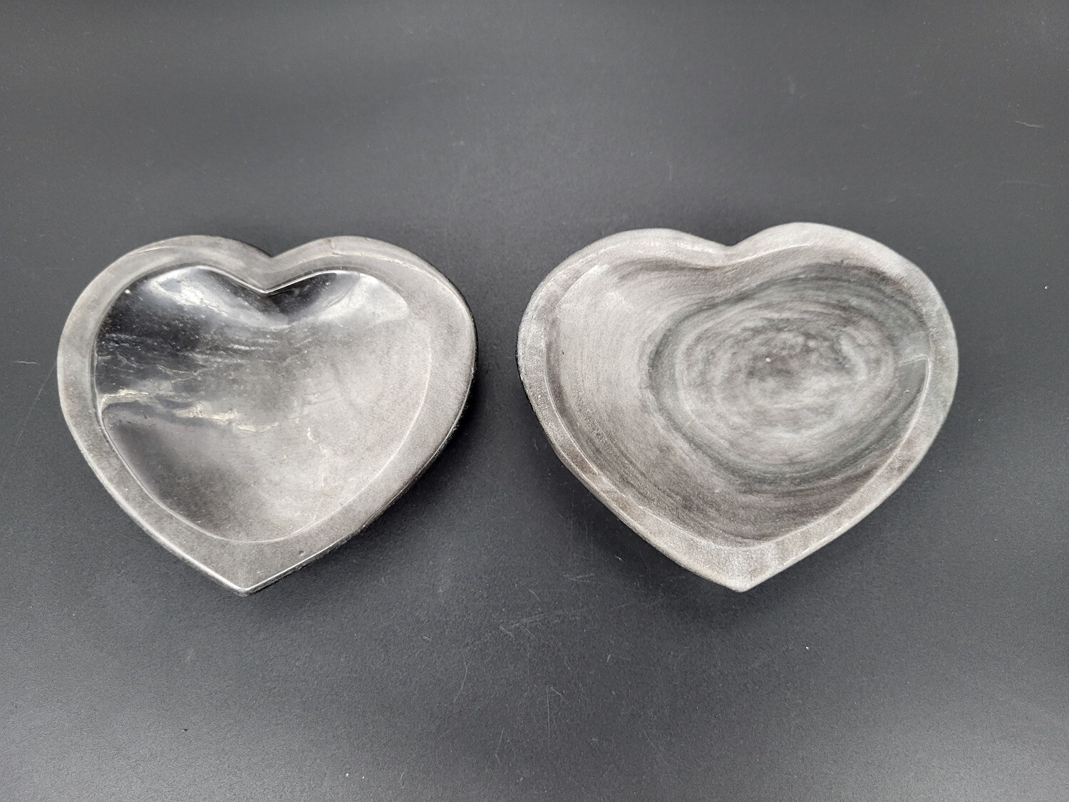 SILVER SHEEN OBSIDIAN HEART BOWLS