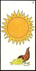 La carte du soleil de l&#39;Oracle Gé : soleil et corne d&#39;abondance. Support divinatoire de référence pour mes prestations de Voyance par mail évolution situation et de Voyance par mail personnalité