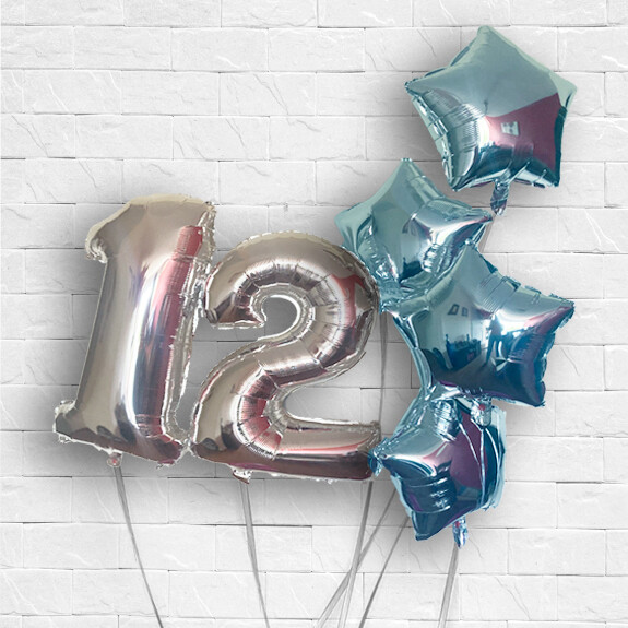 Ramo: 2 Globos Numero Y 4 Con Forma Inflados Con Helio